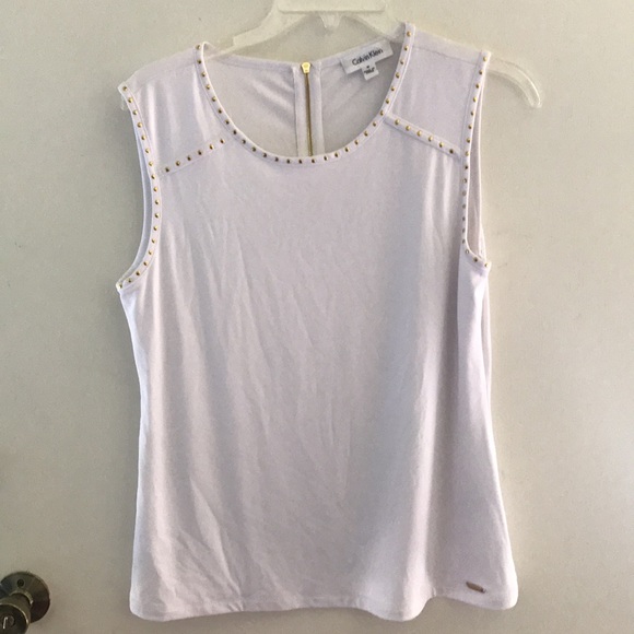 Calvin Klein Tops - Calvin Klein sleeveless white blouse gold rivets M